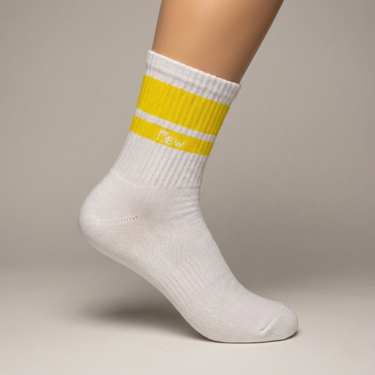 Half Sports Socks - White / Yellow Free Size