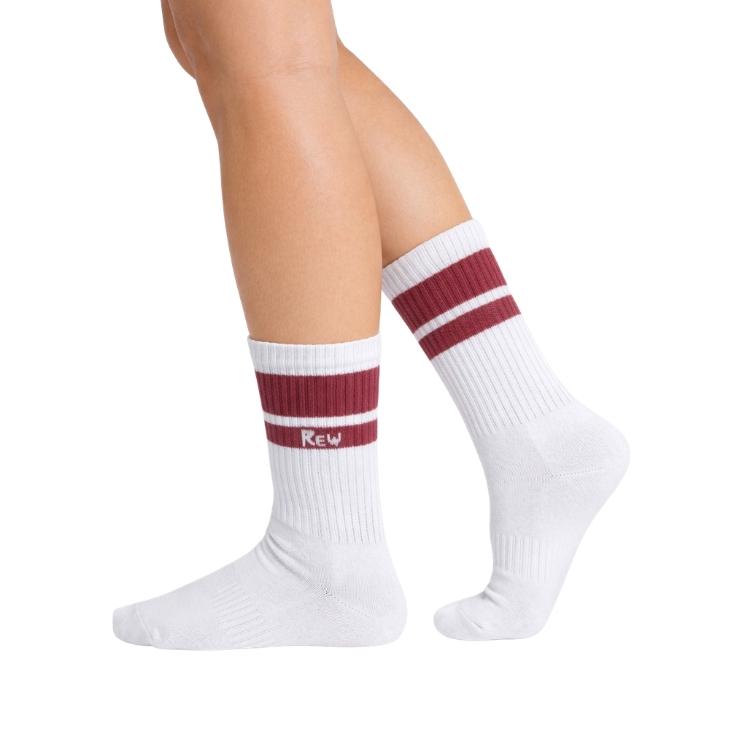 Half Sports Socks - White / Dark Red Free Size