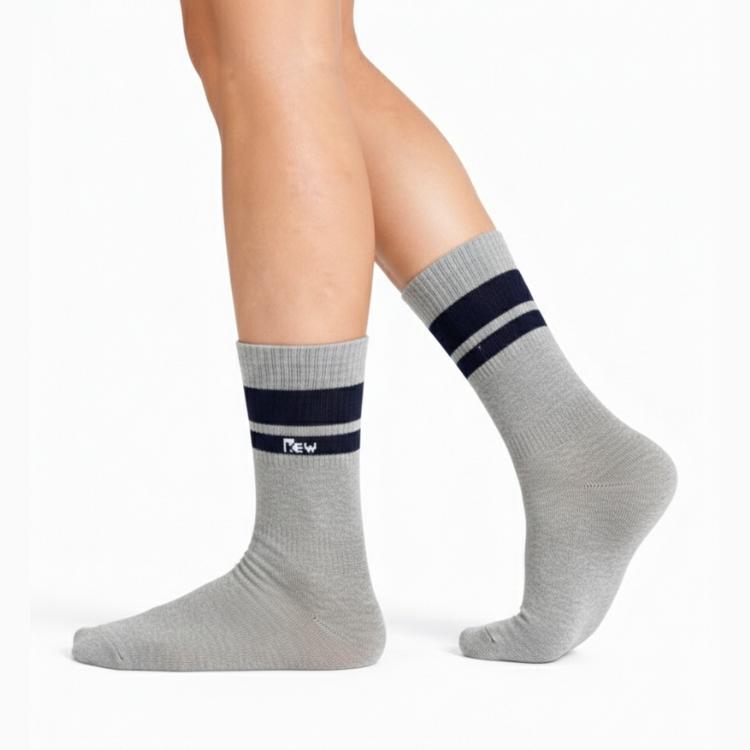 Half Sports Socks - Light Grey / Dark Blue Free Size