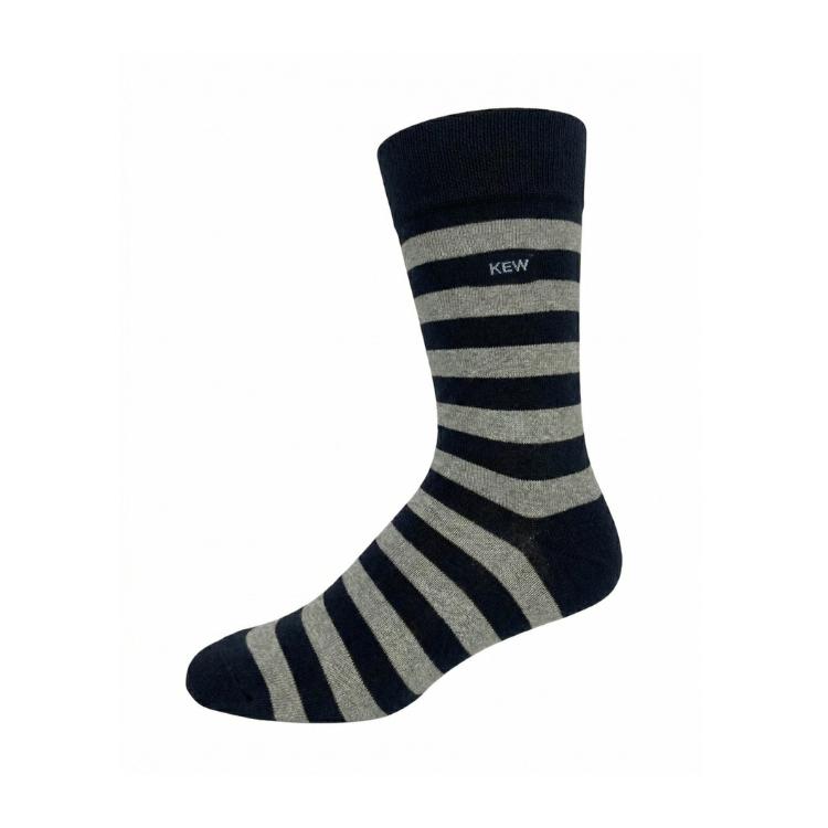 Crew Srtipes Large Socks Dark Blue - Light Grey