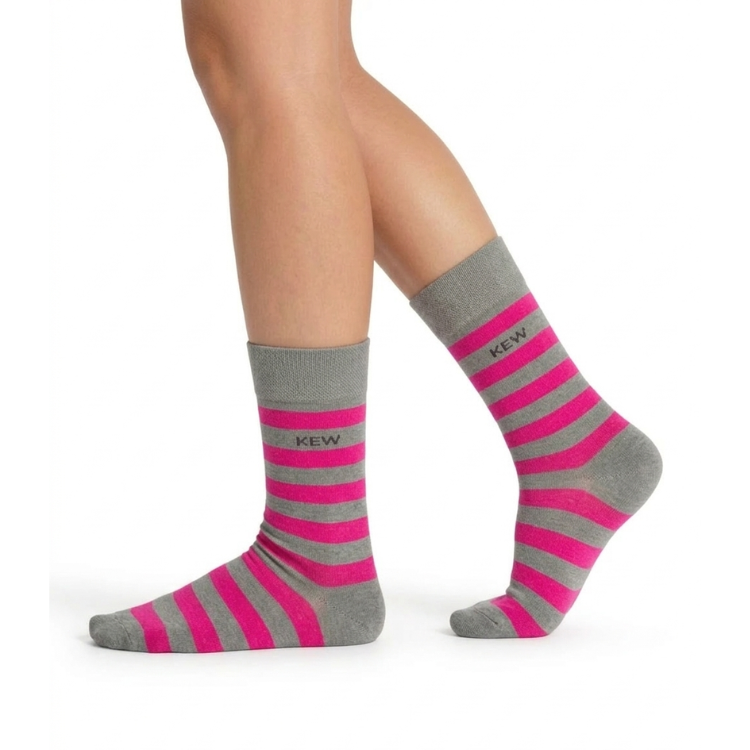 Crew Srtipes Large Socks Light Grey - Pink