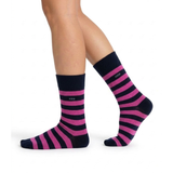 Crew Srtipes Large Socks Dark Blue - Pink