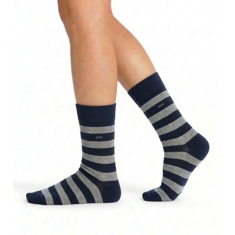 Crew Srtipes Large Socks Dark Blue - Light Grey