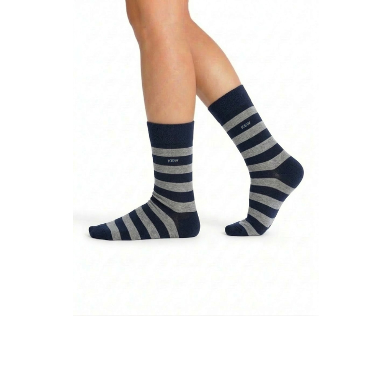 Crew Srtipes Large Socks Dark Blue - Light Grey