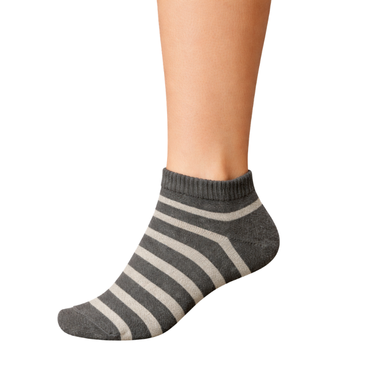 Ankle Stripes Socks - Dark Grey / White Free Size