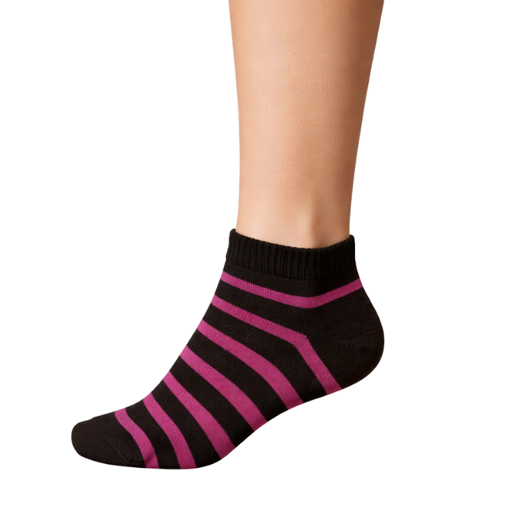 Ankle Stripes Socks - Dark Brown/ Pink Free Size