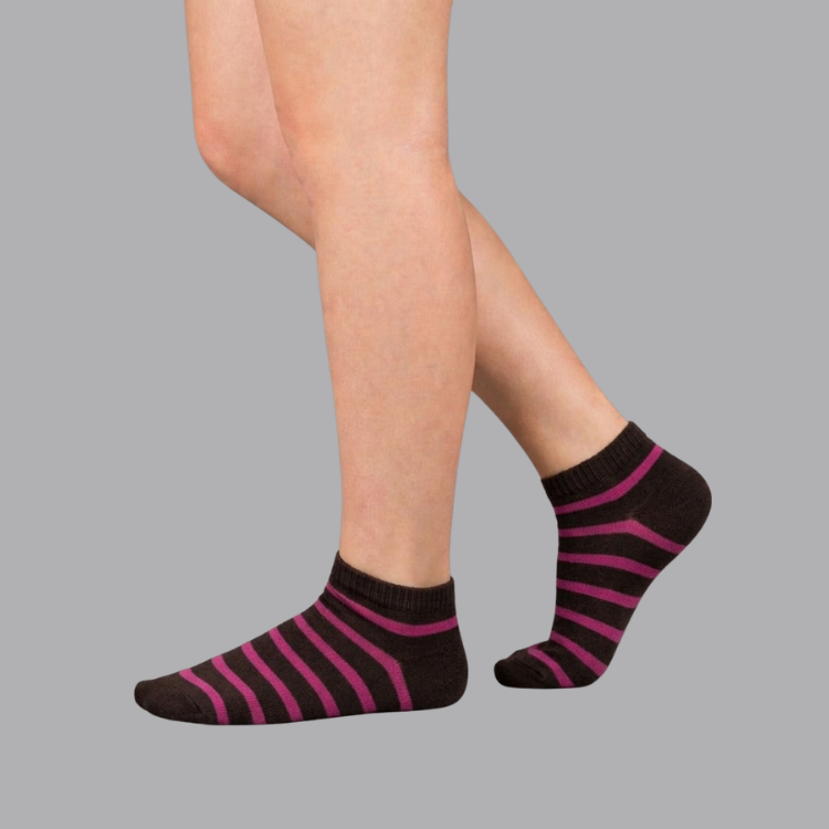 Ankle Stripes Socks - Dark Brown/ Pink Free Size