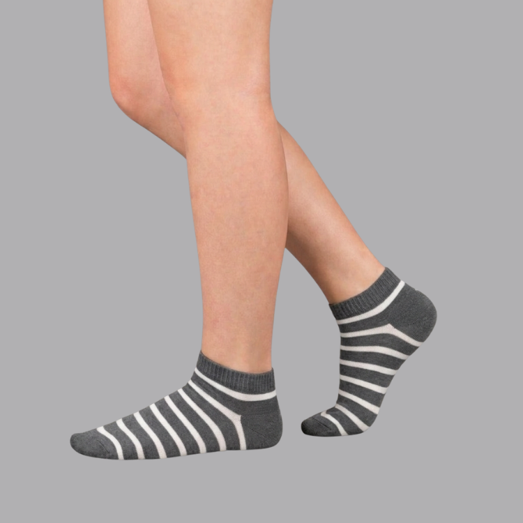 Ankle Stripes Socks - Dark Grey / White Free Size
