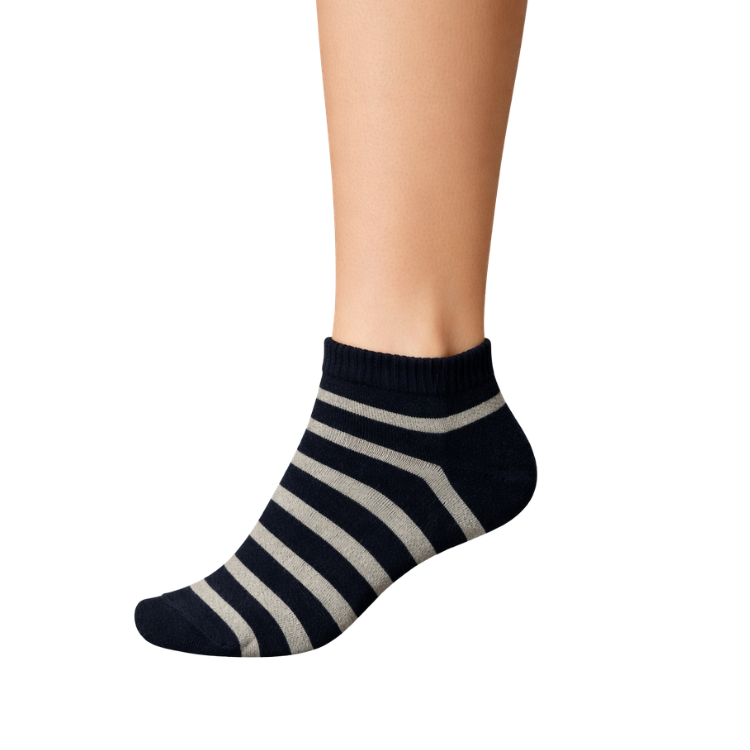 Ankle Stripes Socks - Black / Light Grey Free Size
