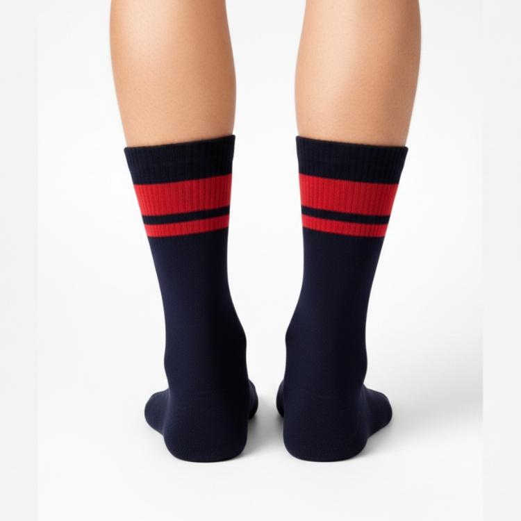 Half Sports Socks - Dark Blue / Red Free Size