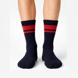 Half Sports Socks - Dark Blue / Red Free Size