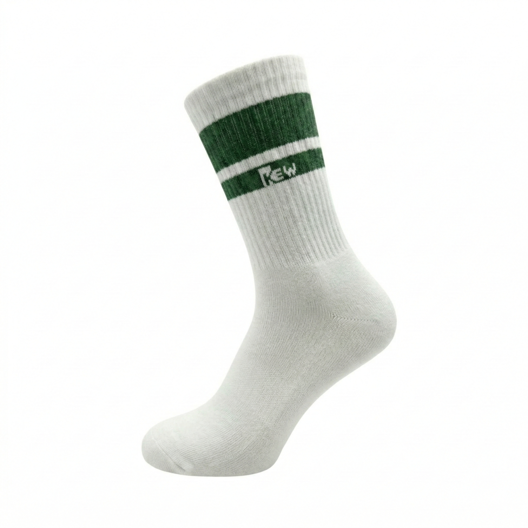 Half Sports Socks - White / Olive Green Free Size