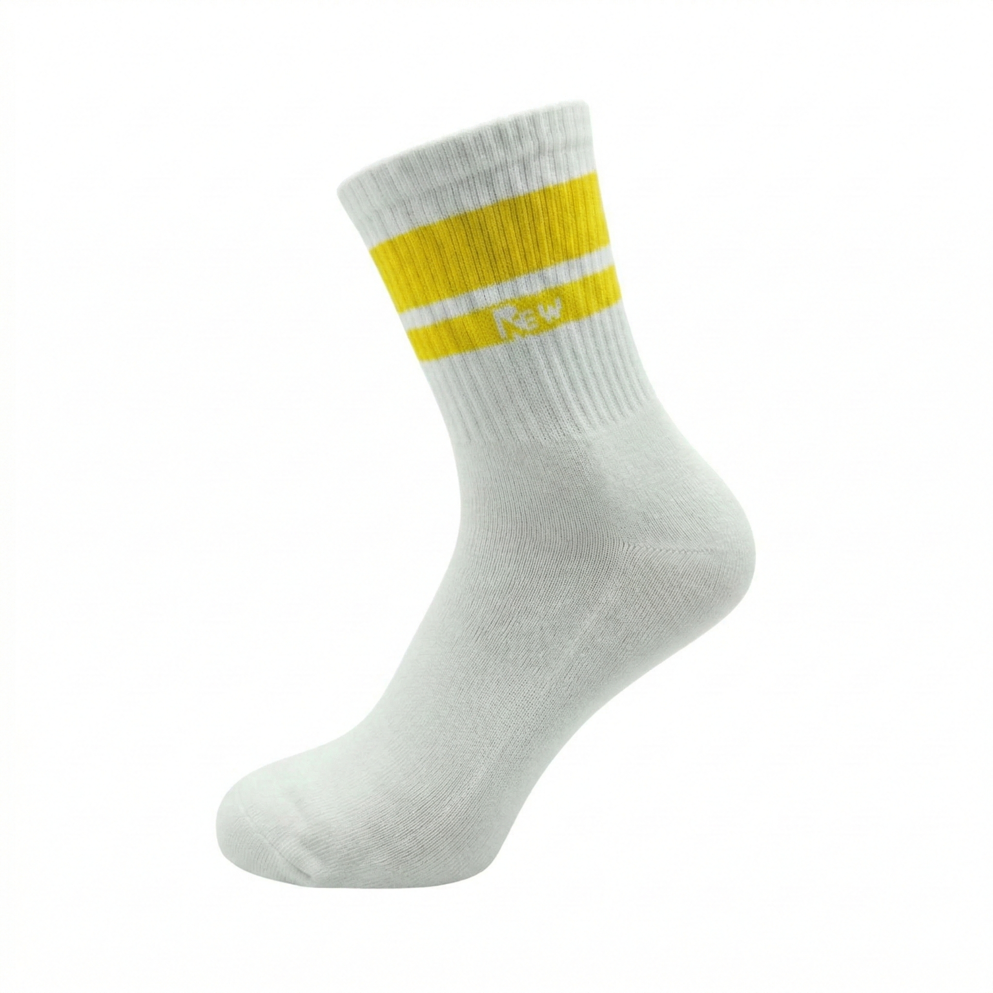 Half Sports Socks - White / Yellow Free Size